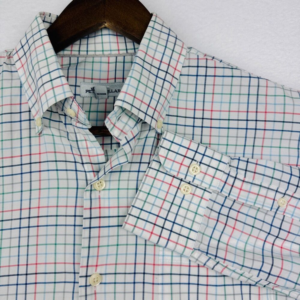 Peter Millar Summer Comfort Plaid Long Sleeve Button Down Shirt M